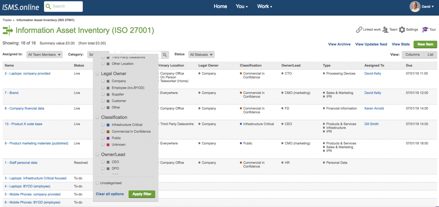 Information Asset Inventory | ISMS.online